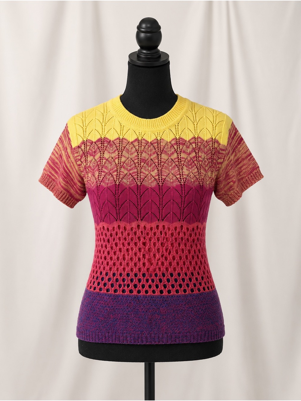 Vintage Blugirl Blumarine Designer Open Knit Pointelle Colorblock Top Italy S